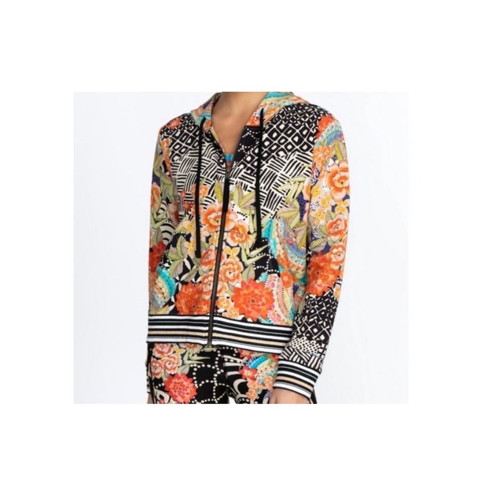 Johnny Was Floral Geometric Mixed Print Zip Up Hoodie Multi Color T41322-E Med